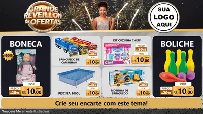 Modelo de TV para TV Horizontal com o tema Grande Réveillon de Ofertas para Brinquedos