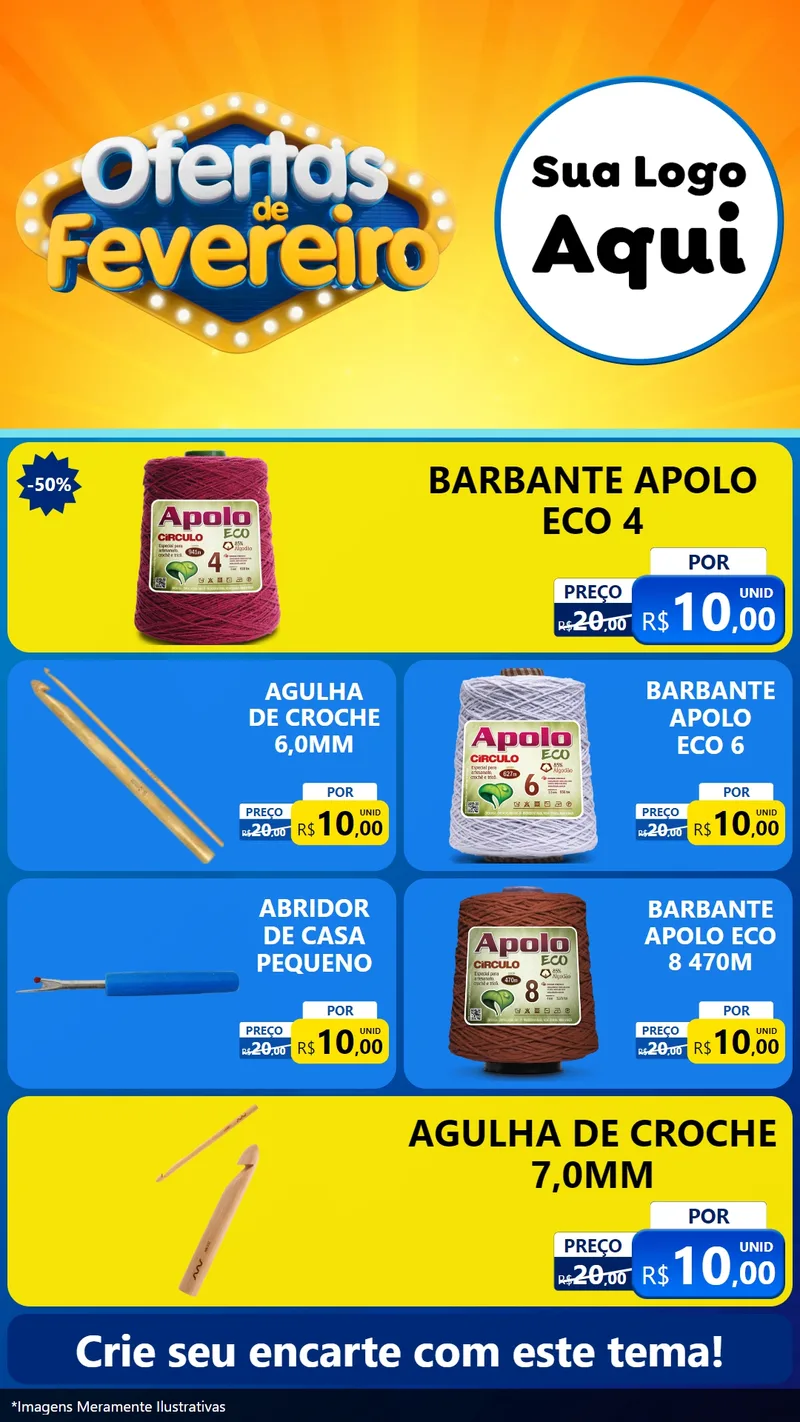 Modelo de TV para TV Vertical com o tema Ofertas de Fevereiro para Armarinho e Aviamentos