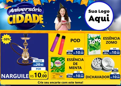 Modelo de Encarte para Encarte A4 Horizontal com o tema Aniversário da Cidade para Tabacaria