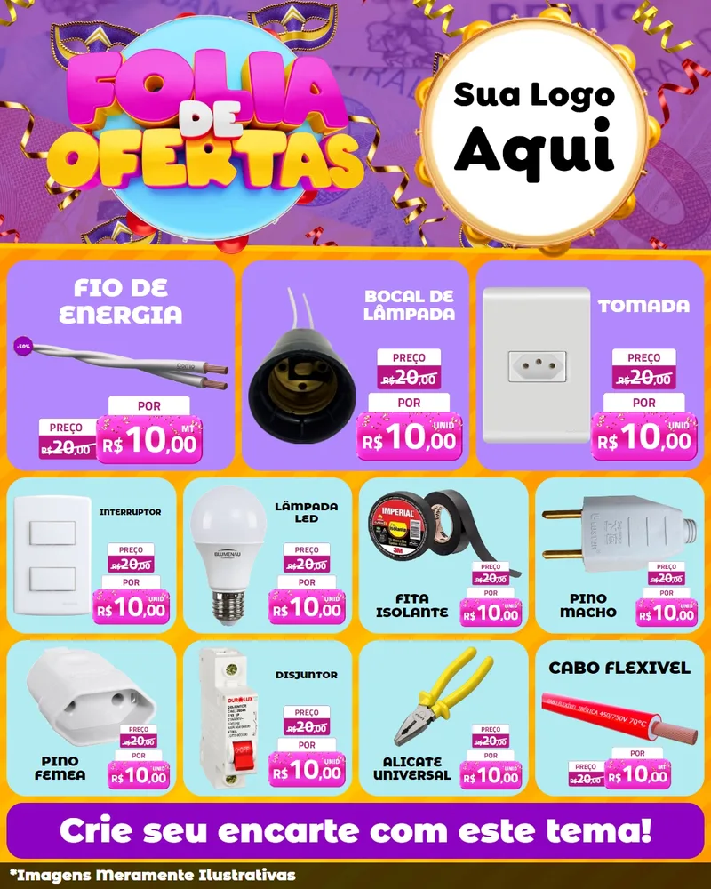 Modelo de Rede Social para Feed Instagram com o tema Folia de Ofertas para Materiais Elétricos