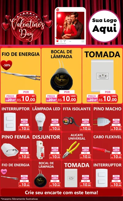 Modelo de Encarte para Encarte Grande com o tema Valentine's Day para Materiais Elétricos
