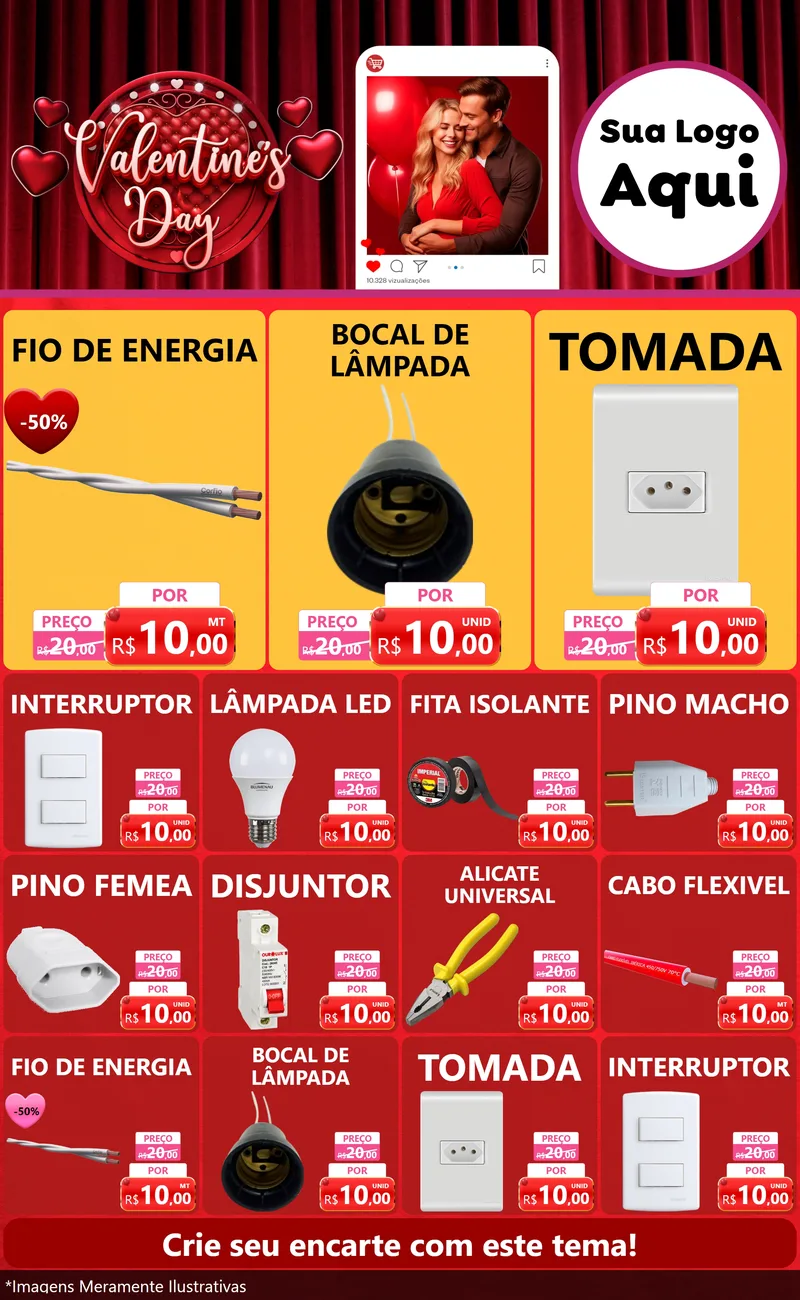 Modelo de Encarte para Encarte Grande com o tema Valentine's Day para Materiais Elétricos
