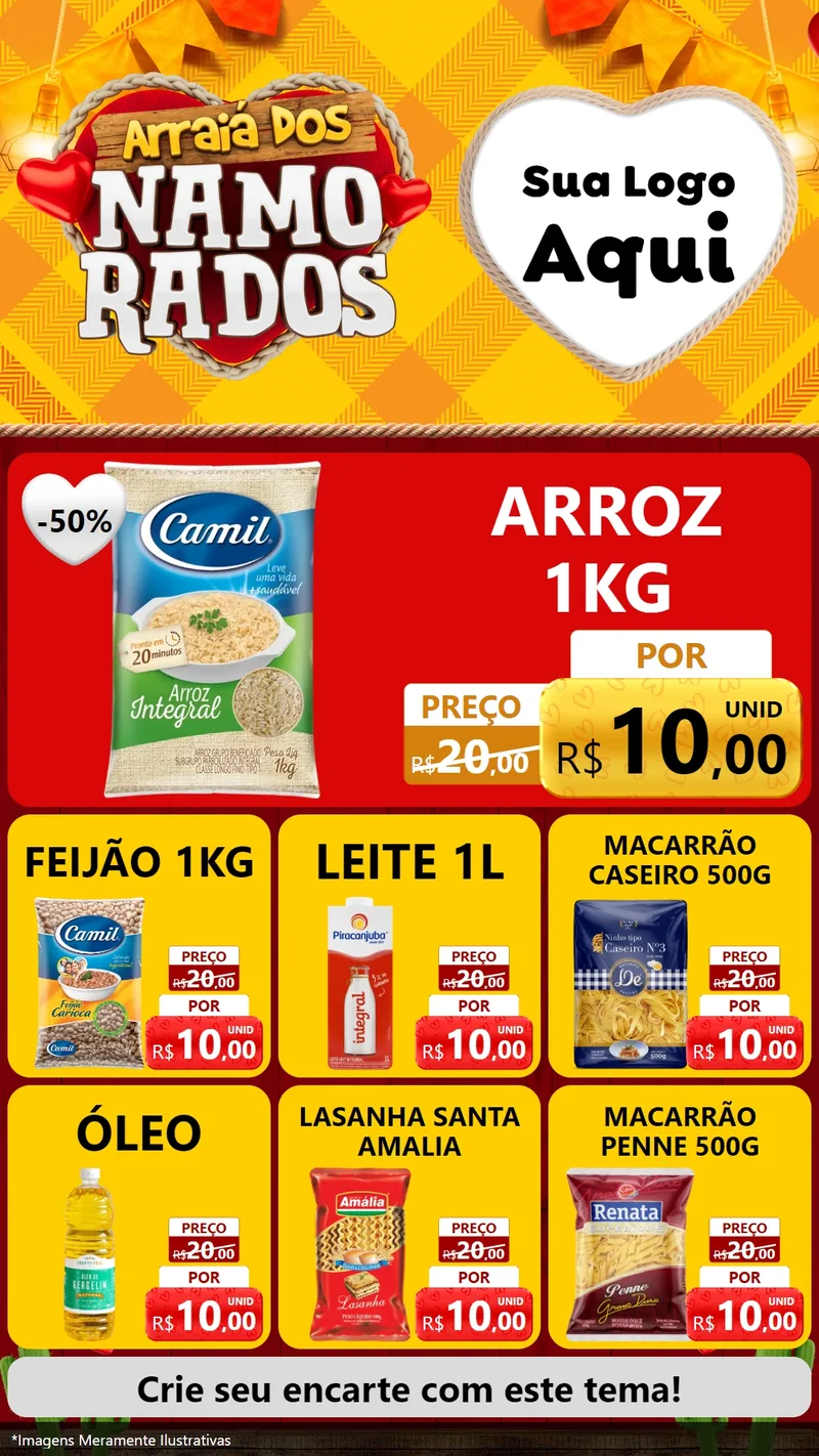 Modelo de Rede Social para Stories com o tema Arraiá dos Namorados para Supermercado