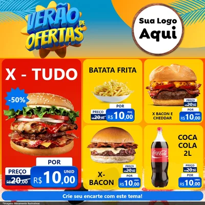 Modelo de Rede Social para Feed Facebook com o tema Verão de Ofertas para Hamburgueria