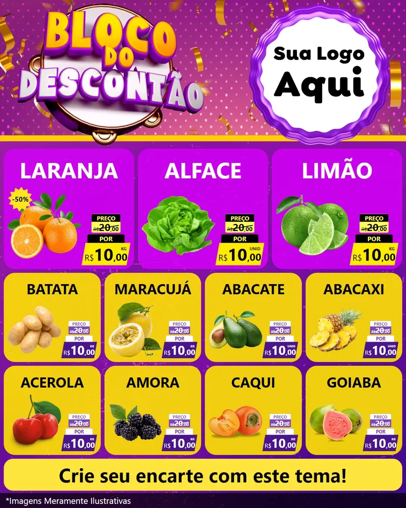 Modelo de Rede Social para Feed Instagram com o tema Bloco do Descontão para Hortifrúti