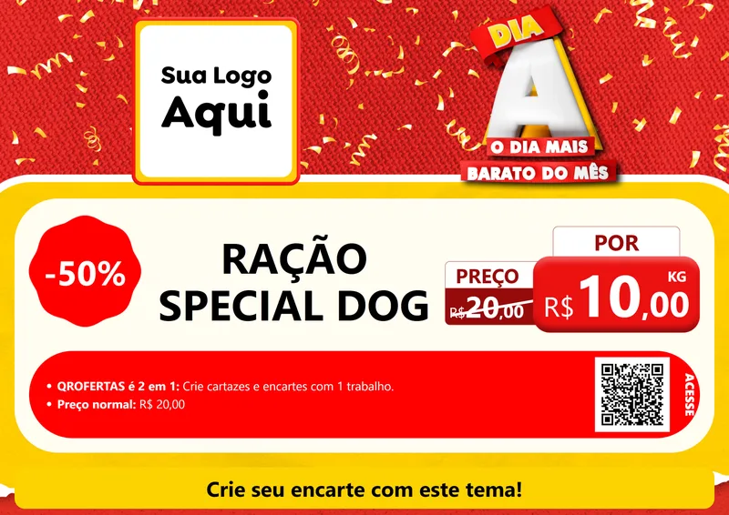 Modelo de Cartaz para Cartaz A4 Horizontal com o tema Dia A o Dia Mais Barato do Mês para Pet Shop