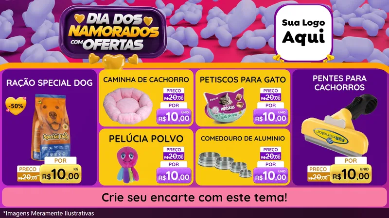Modelo de TV para TV Horizontal com o tema Dia Dos Namorados Com Ofertas para Pet Shop