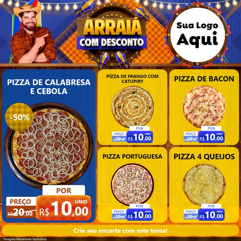 Modelo de Rede Social para Feed Facebook com o tema Arraiá Com Desconto para Pizzaria