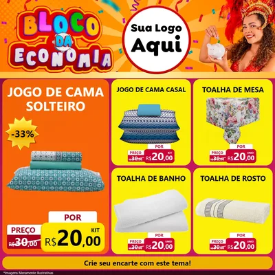 Modelo de Rede Social para Feed Facebook com o tema Bloco da Economia para Cama, Mesa e Banho