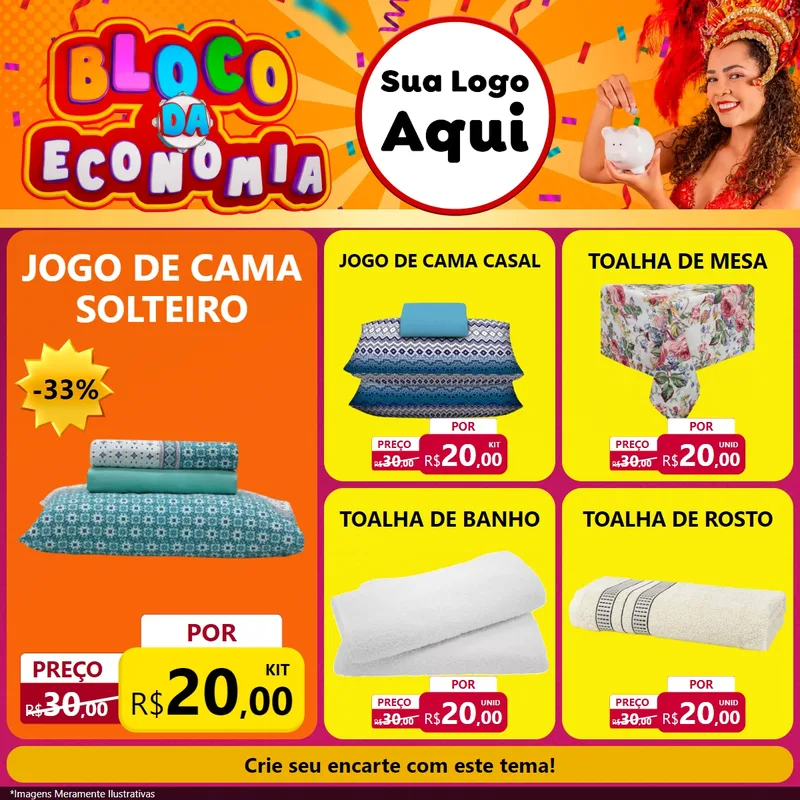 Modelo de Rede Social para Feed Facebook com o tema Bloco da Economia para Cama, Mesa e Banho