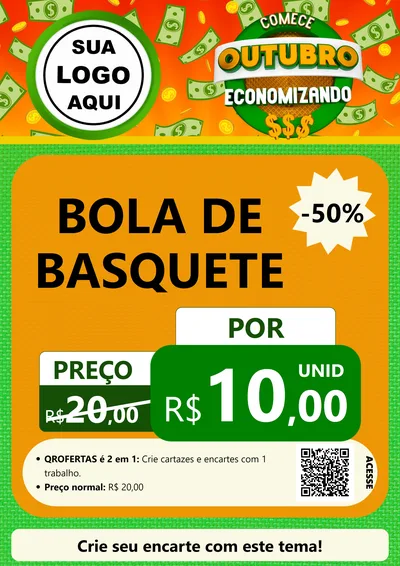 Modelo de Cartaz para Cartaz A4 Vertical com o tema Comece Outubro Economizando para Artigos Esportivos