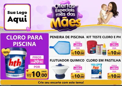 Modelo de Encarte para Encarte A4 Horizontal com o tema Ofertas Especiais - Mês das Mães para Produtos para Piscina