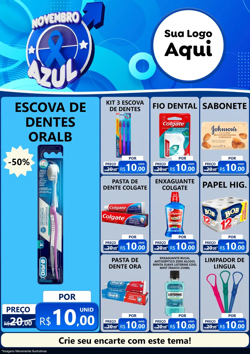 Modelo de Encarte para Encarte A4 Vertical com o tema Novembro Azul para Higiene Pessoal