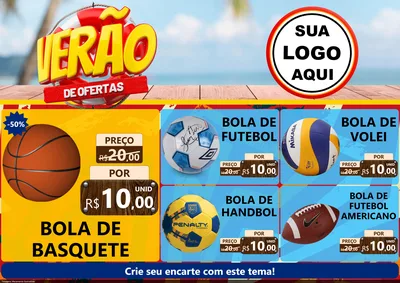 Modelo de Encarte para Encarte A4 Horizontal com o tema Verão de Ofertas para Artigos Esportivos
