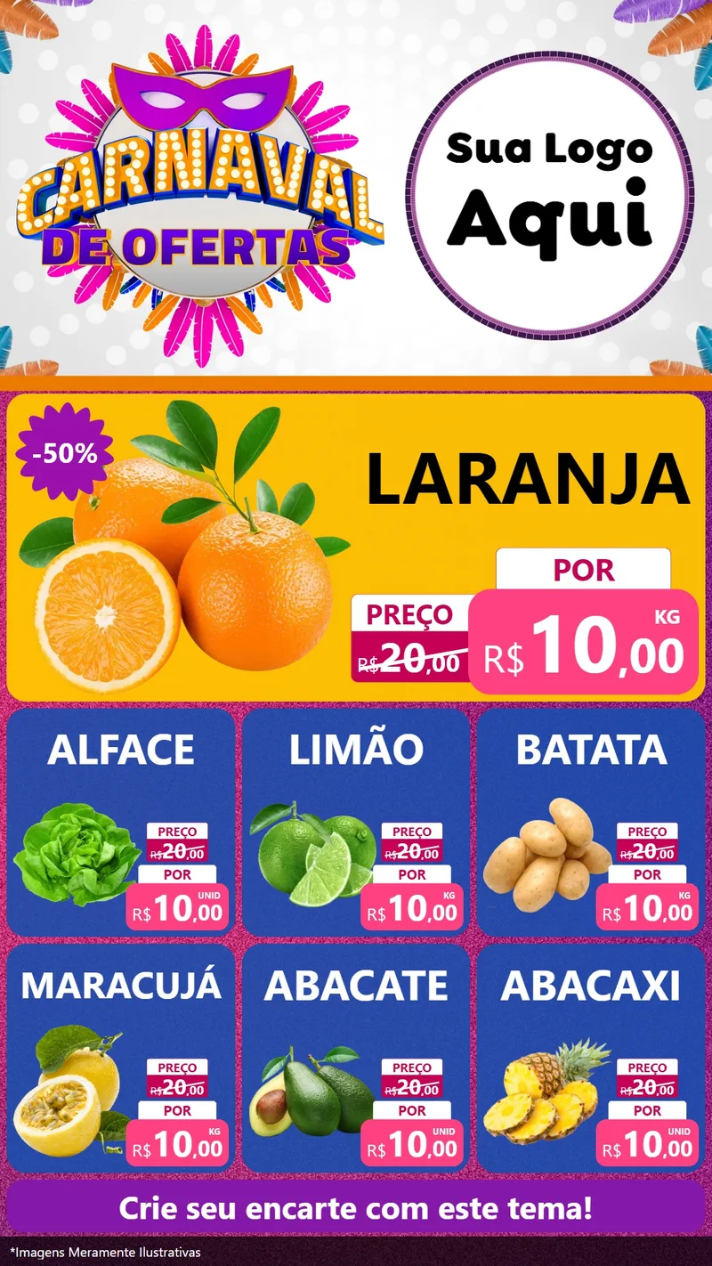 Modelo de Rede Social para Stories com o tema Carnaval de Ofertas para Hortifrúti