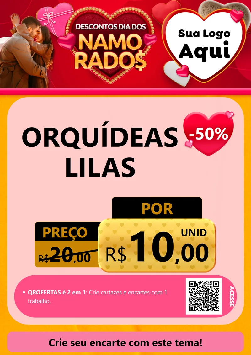 Modelo de Cartaz para Cartaz A4 Vertical com o tema Descontos Dia dos Namorados para Floricultura e jardim
