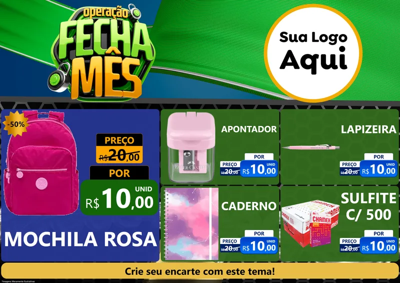 Modelo de Encarte para Encarte A4 Horizontal com o tema Operação Fecha Mês para Papelaria