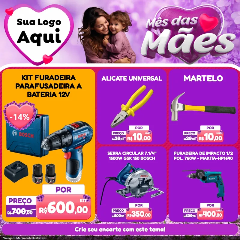 Modelo de Rede Social para Feed Facebook com o tema Mês das Mães para Maquinas e Ferramentas