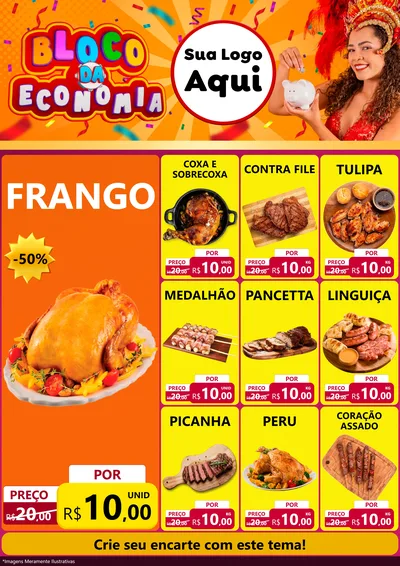 Modelo de Encarte para Encarte A4 Vertical com o tema Bloco da Economia para Assados