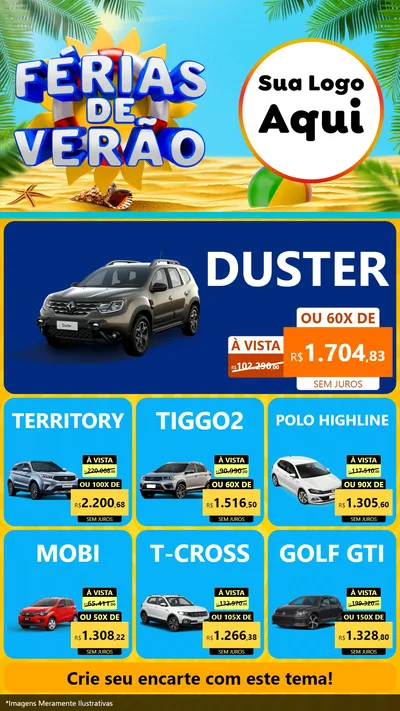 Modelo de Rede Social para Stories com o tema Férias de Verão para Concessionaria de Carros