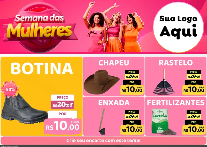 Modelo de Encarte para Encarte A4 Horizontal com o tema Semana das Mulheres para Agropecuária