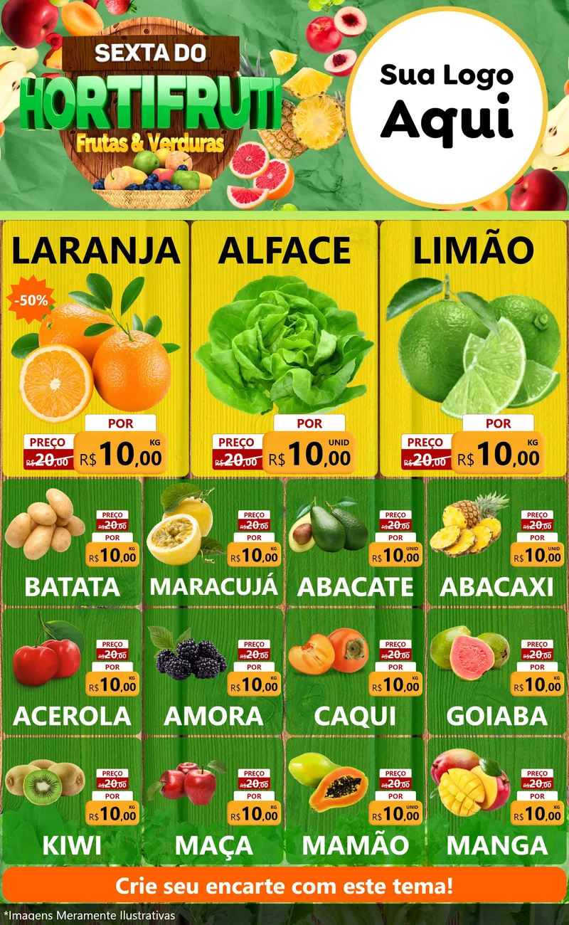 Modelo de Encarte para Encarte Grande com o tema Sexta do Hortifrúti para Hortifrúti