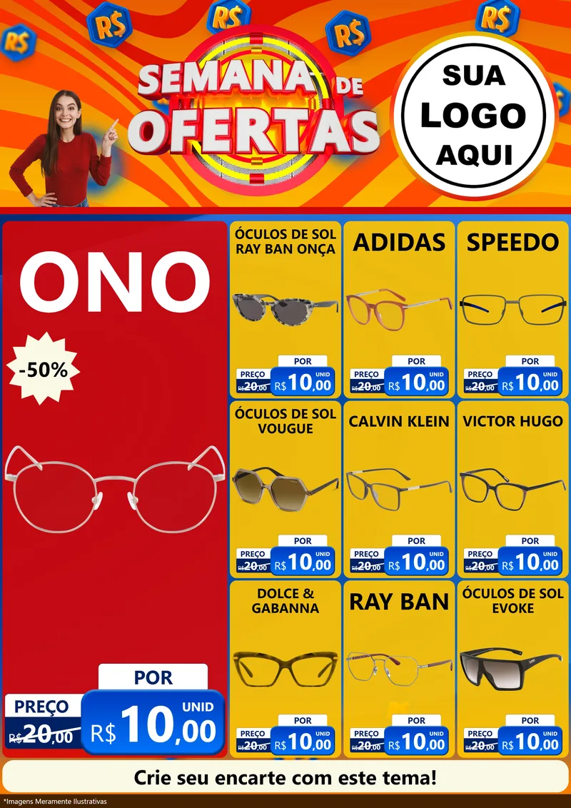 Modelo de Encarte para Encarte A4 Vertical com o tema Semana de Ofertas para Óticas