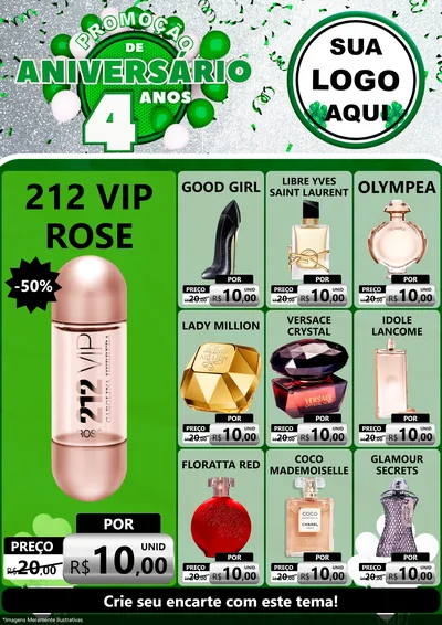 Modelo de Encarte para Encarte A4 Vertical com o tema Promoção de Aniversário - 4 Anos para Perfumes