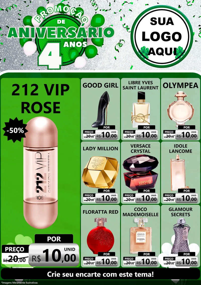 Modelo de Encarte para Encarte A4 Vertical com o tema Promoção de Aniversário - 4 Anos para Perfumes