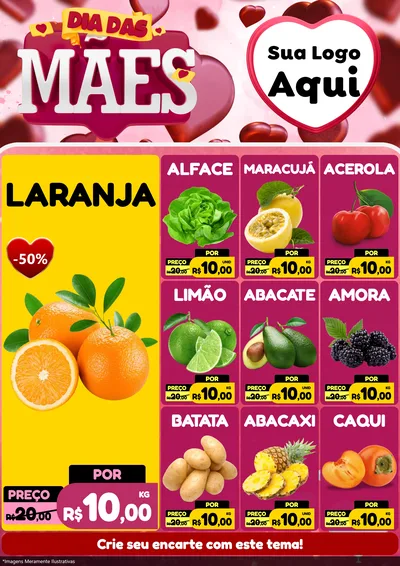 Modelo de Encarte para Encarte A4 Vertical com o tema Dia Das Mães para Hortifrúti
