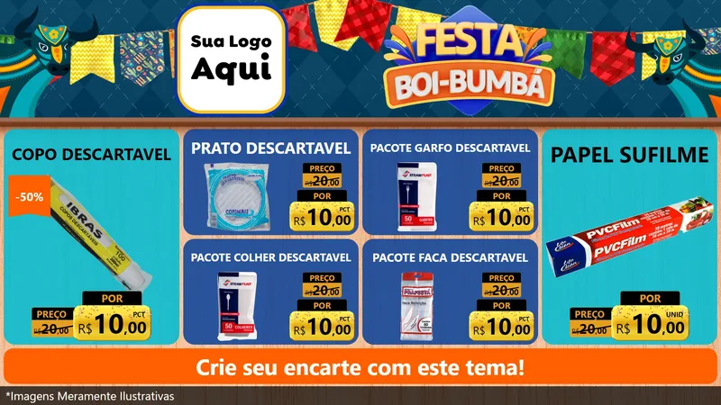 Modelo de TV para TV Horizontal com o tema Festa Boi Bumbá para Embalagens