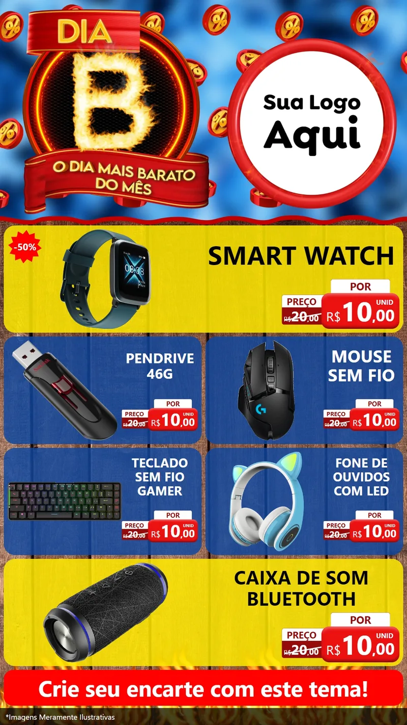 Modelo de TV para TV Vertical com o tema Dia B - O Dia Mais Barato Do Mês para Informática