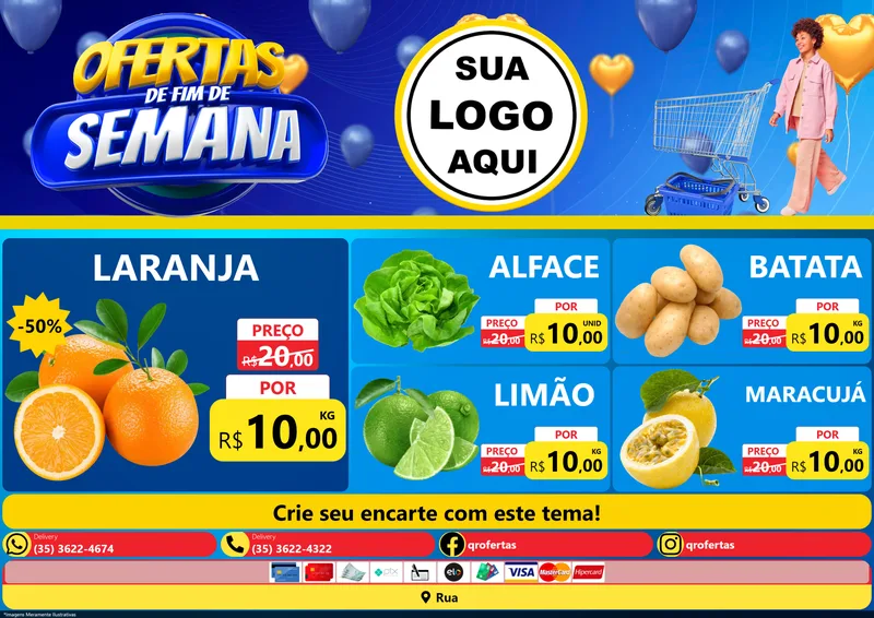 Modelo de Encarte para Encarte A4 Horizontal com o tema Ofertas de Fim de Semana para Hortifrúti