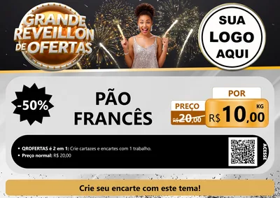 Modelo de Cartaz para Cartaz A4 Horizontal com o tema Grande Réveillon de Ofertas para Padaria