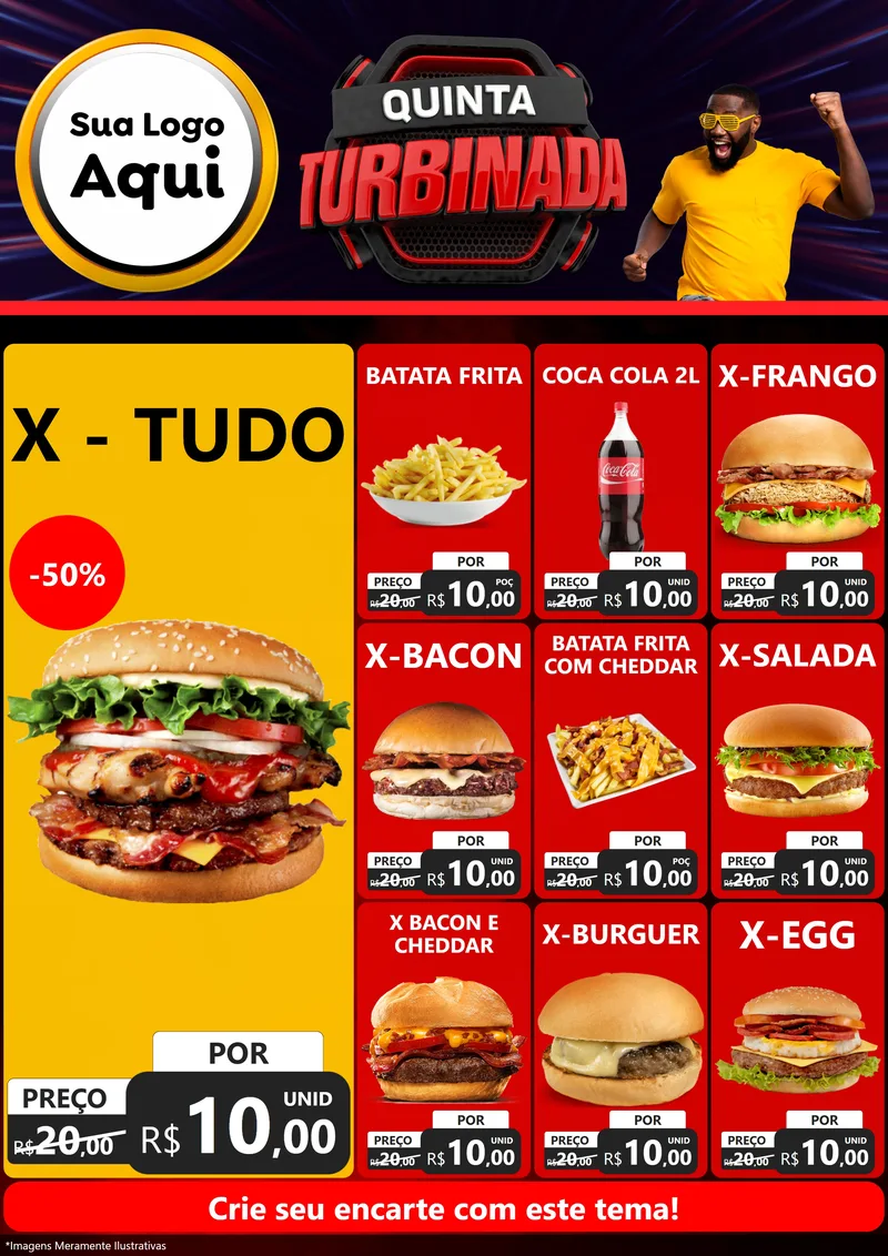 Modelo de Encarte para Encarte A4 Vertical com o tema Quinta Turbinada para Hamburgueria