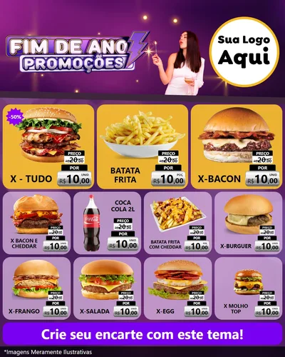Modelo de Rede Social para Feed Instagram com o tema Fim de Ano Promoções para Hamburgueria