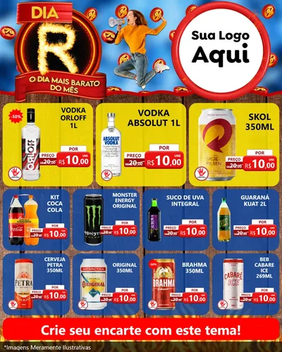 Modelo de Rede Social para Feed Instagram com o tema Dia R - O Dia Mais Barato Do Mês para Distribuidora de bebidas