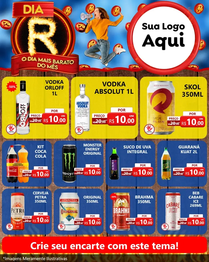 Modelo de Rede Social para Feed Instagram com o tema Dia R - O Dia Mais Barato Do Mês para Distribuidora de bebidas