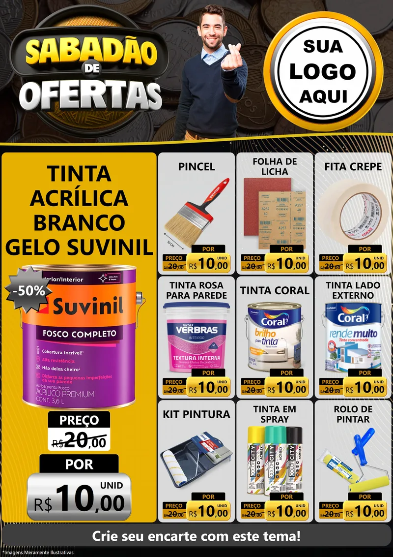 Modelo de Encarte para Encarte A4 Vertical com o tema Sabadão de Ofertas para Tintas e Ferramentas