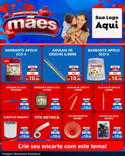 Modelo de Rede Social para Feed Instagram com o tema Promoção das Mães para Armarinho e Aviamentos