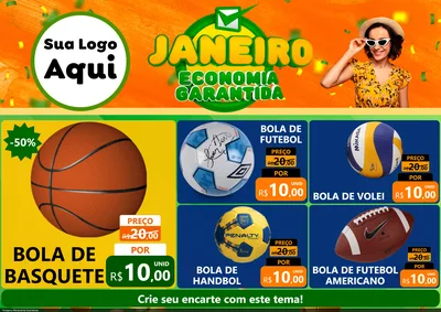 Modelo de Encarte para Encarte A4 Horizontal com o tema Janeiro - Economia Garantida para Artigos Esportivos