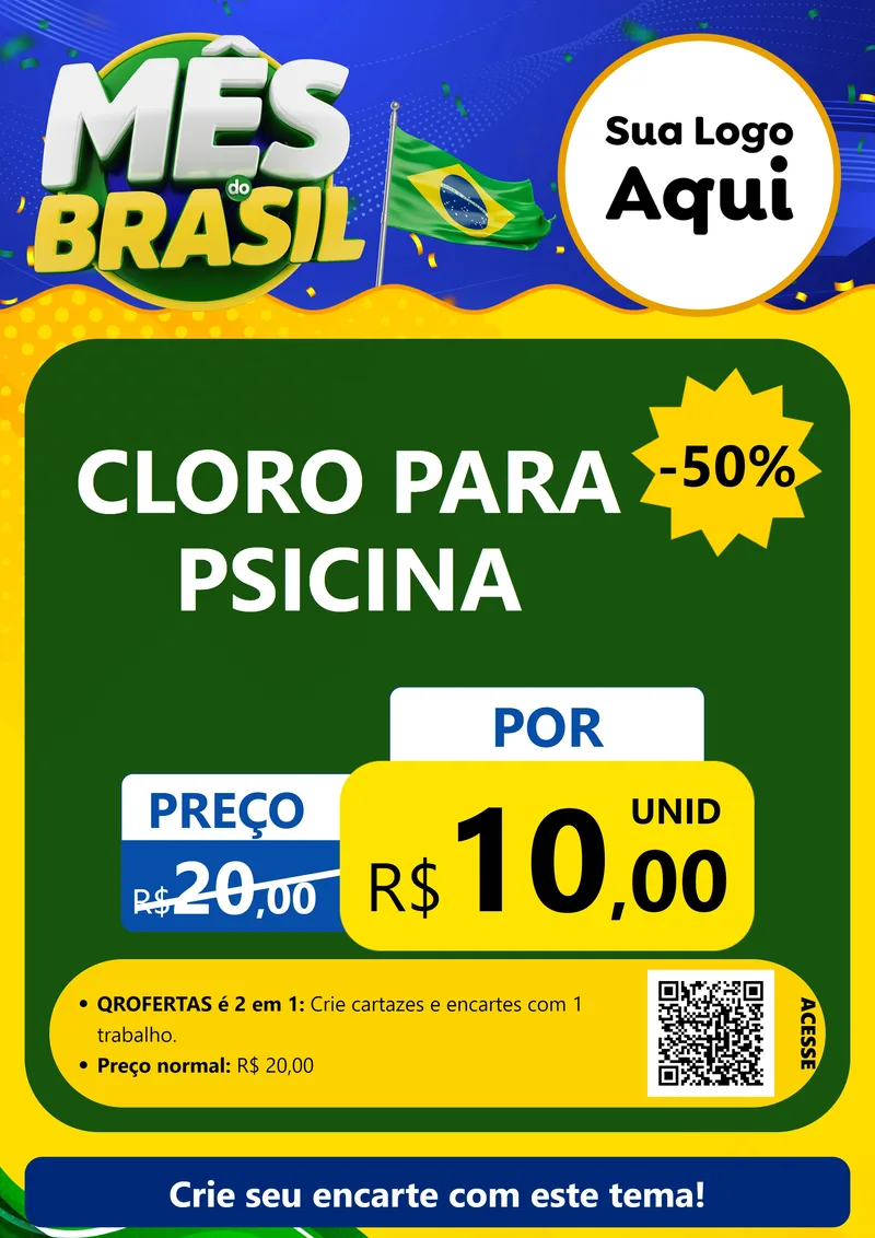 Modelo de Cartaz para Cartaz A4 Vertical com o tema Mês do Brasil para Produtos para Piscina