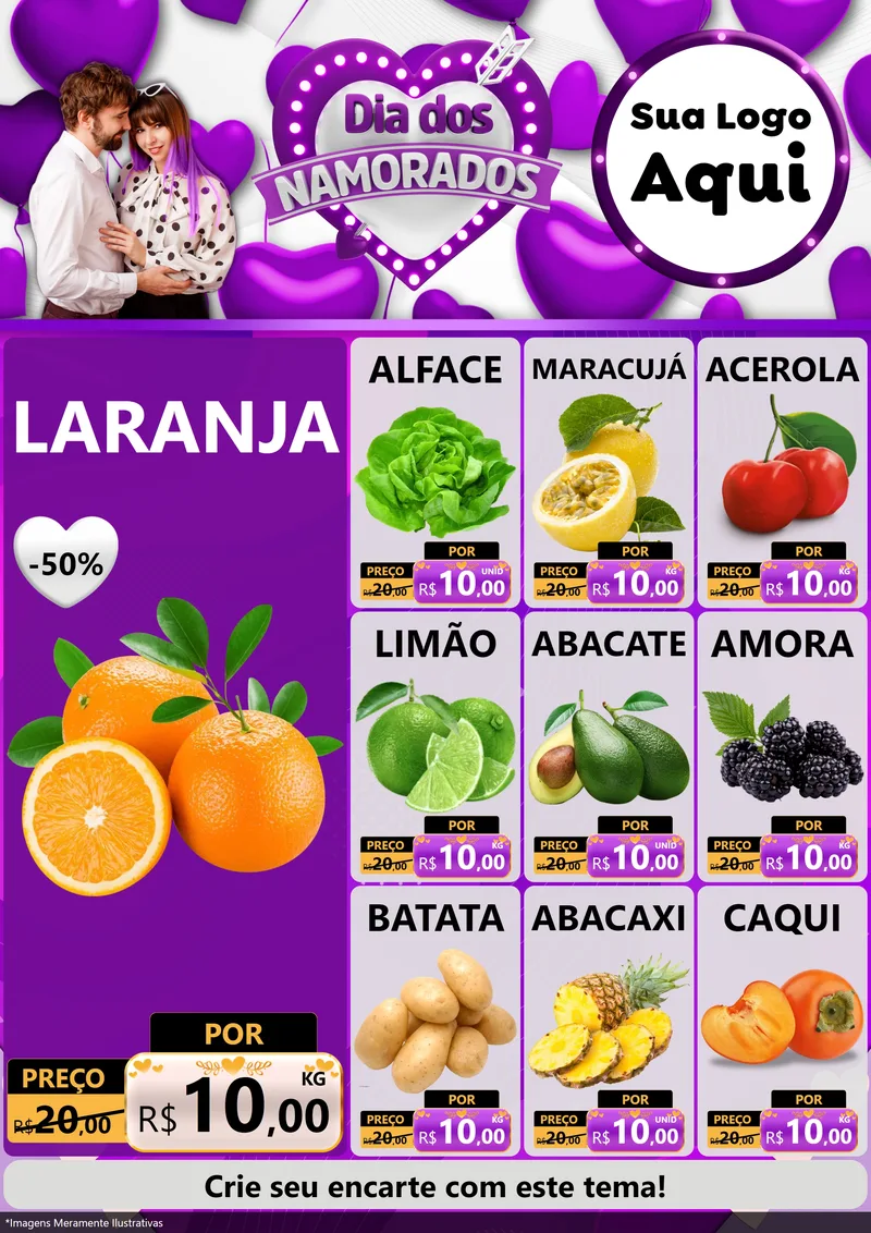 Modelo de Encarte para Encarte A4 Vertical com o tema Dia dos Namorados para Hortifrúti