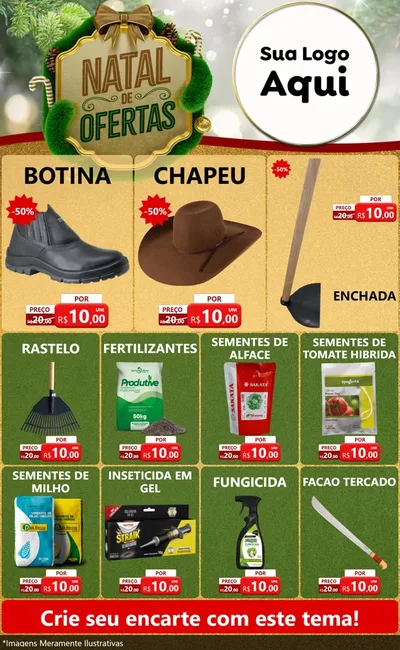 Modelo de Encarte para Encarte Grande com o tema Ofertas de Natal para Agropecuária
