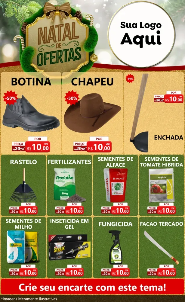Modelo de Encarte para Encarte Grande com o tema Ofertas de Natal para Agropecuária