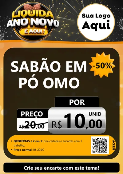 Modelo de Cartaz para Cartaz A4 Vertical com o tema Liquida Ano Novo É Aqui! para Produtos de Limpeza