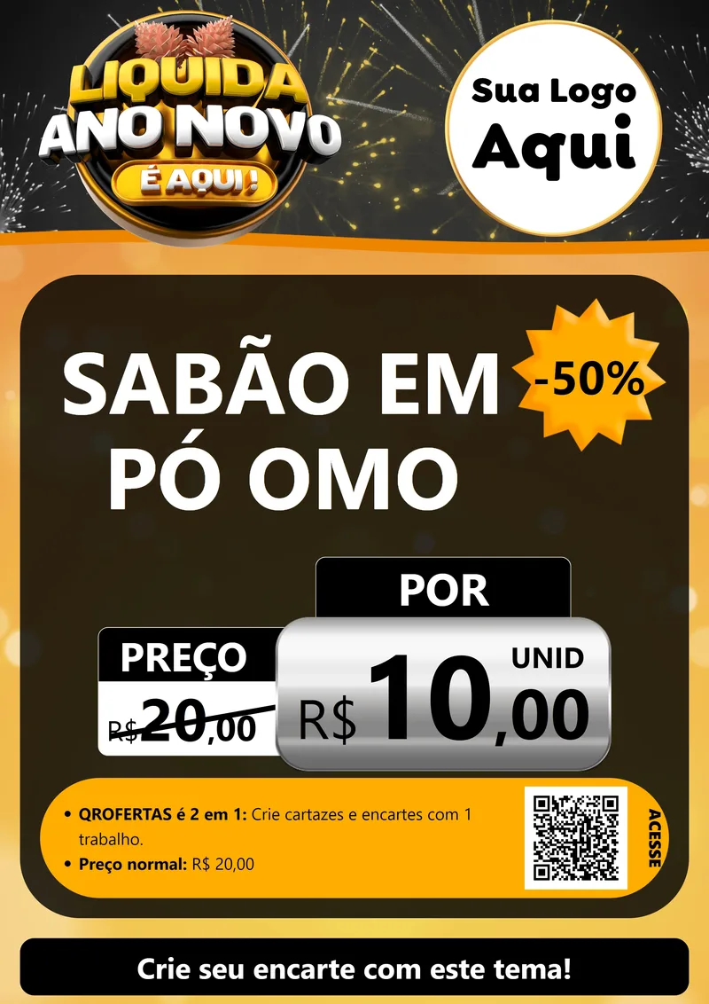 Modelo de Cartaz para Cartaz A4 Vertical com o tema Liquida Ano Novo É Aqui! para Produtos de Limpeza