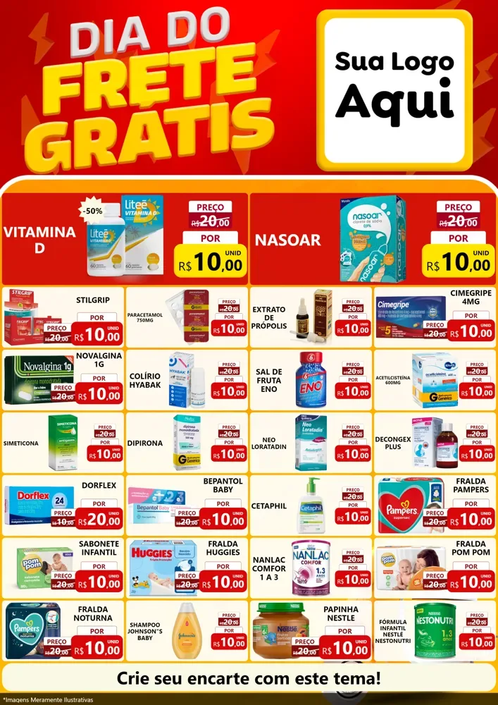 Modelo de Encarte para Encarte A4 Vertical com o tema Dia do Frete Grátis para Farmácia