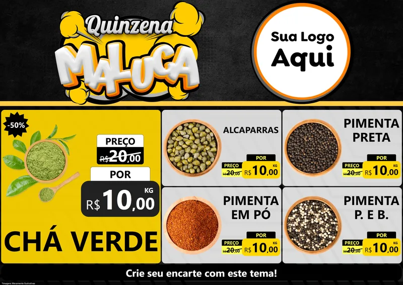 Modelo de Encarte para Encarte A4 Horizontal com o tema Quinzena Maluca para Produtos Naturais
