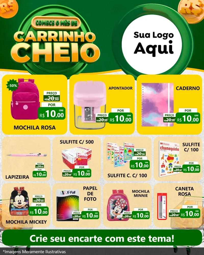 Modelo de Rede Social para Feed Instagram com o tema Carrinho Cheio para Papelaria